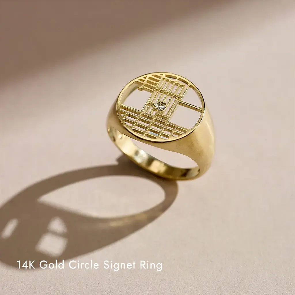 14K Gold Circle Signet Ring
