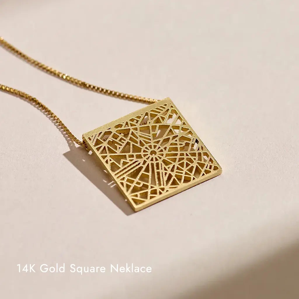 14K Gold square Map Necklace