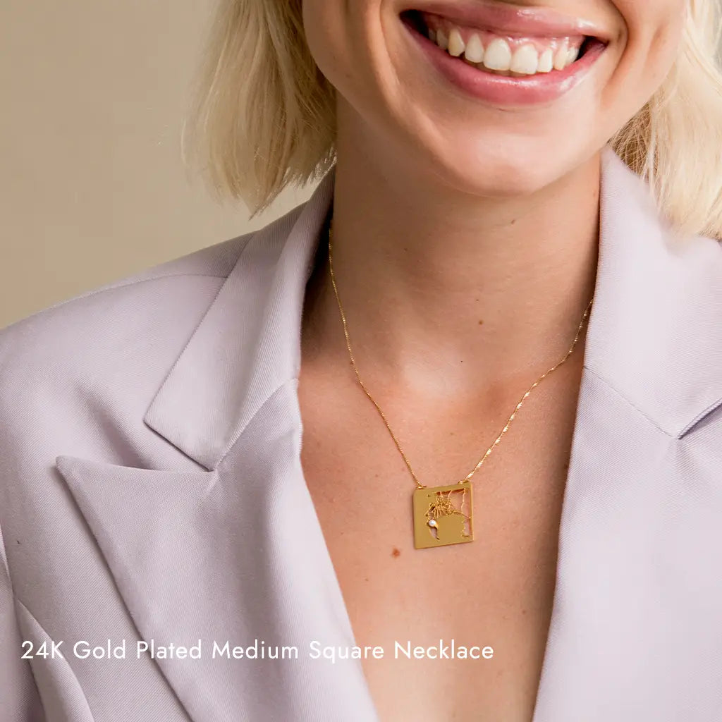 Gold Plated Medium Square map necklace