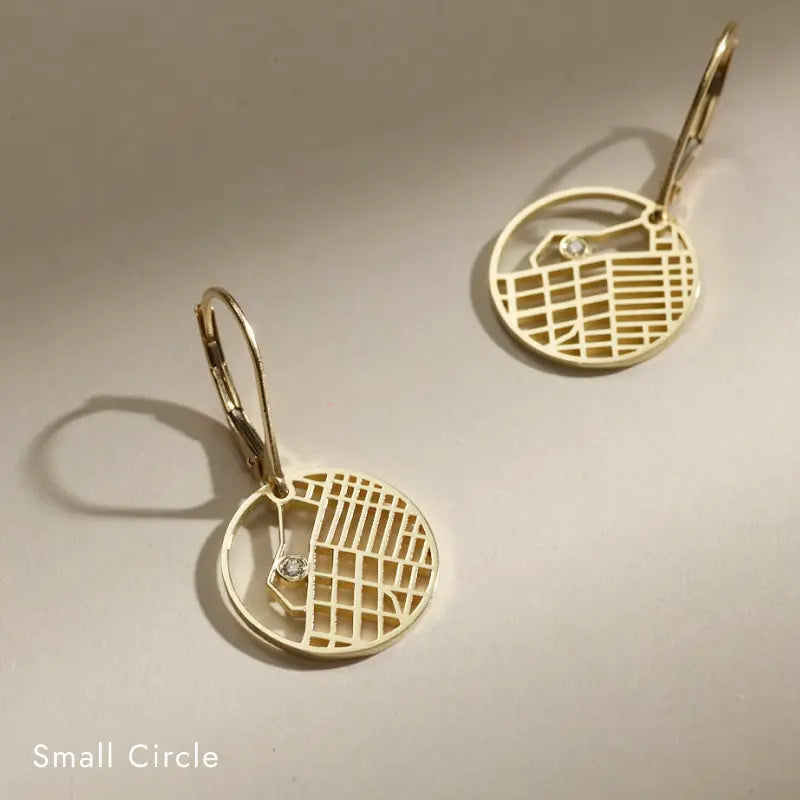 Gold earrings with diamonds - Custom map jewelry - Talia Sari original map jewelry 