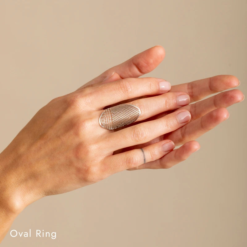 Silver Plated Oval ring with a custom map jewelry made by Talia Sari